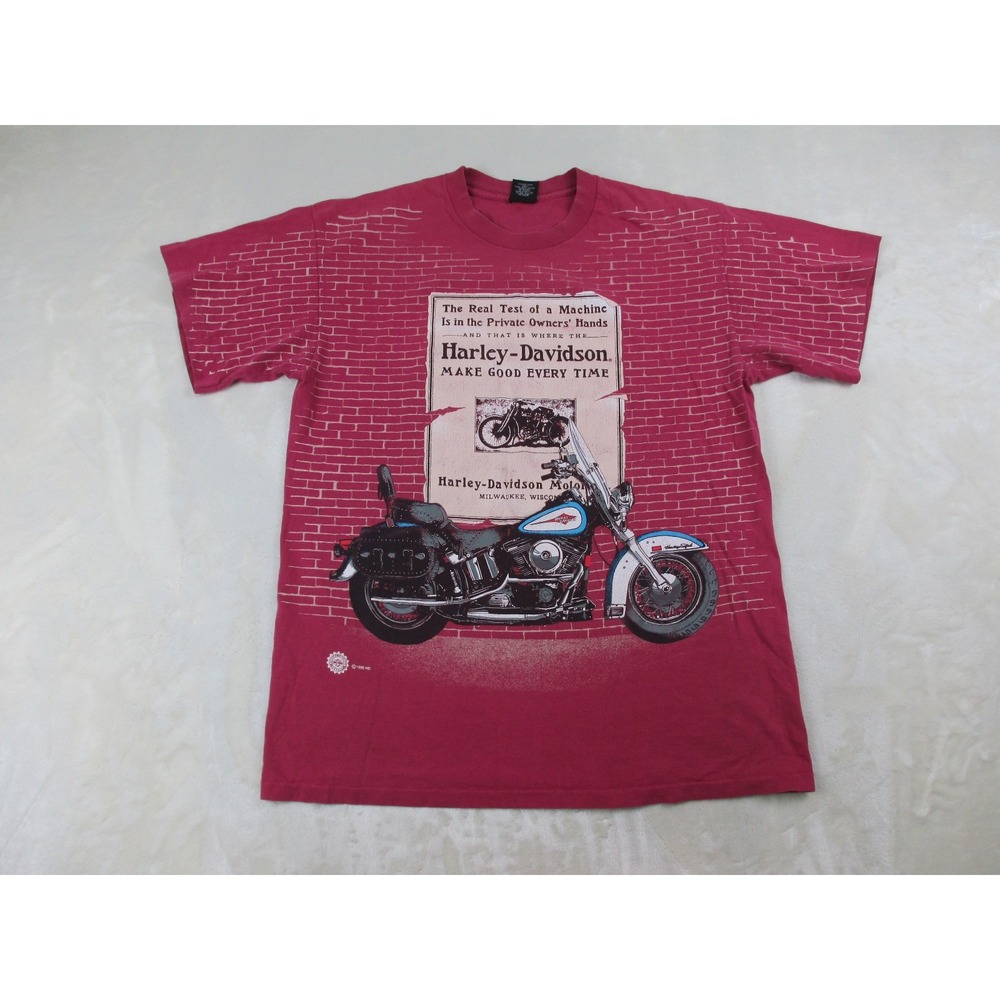 VINTAGE Harley Davidson Shirt Mens Large Red Wisconsin‎ Motorcycle Rider 90s*